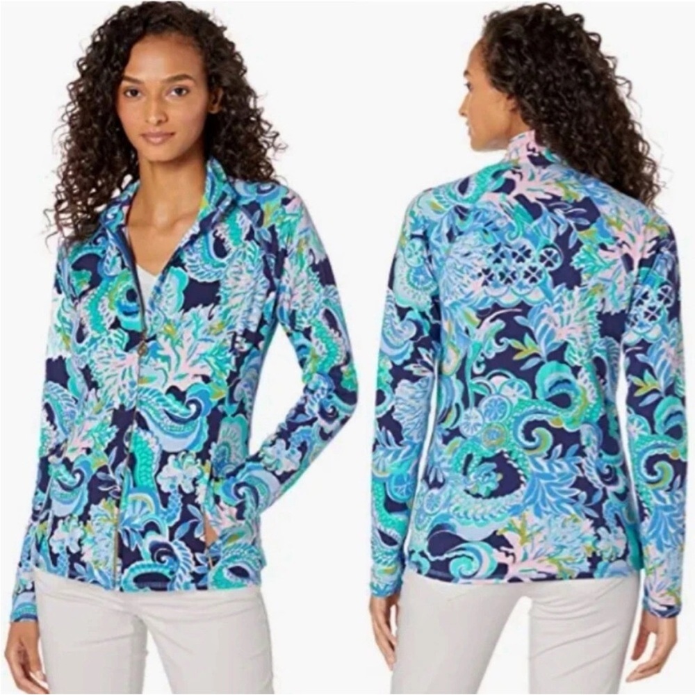 Lilly Pulitzer Luxletic Serena Jacket Full-Zip Small Sirens & Spirits Blue